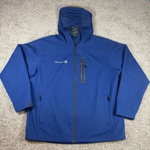 Free Country Hooded Jacket Blue Full Zip Softshell Men's Size Large Outdoor Gear
